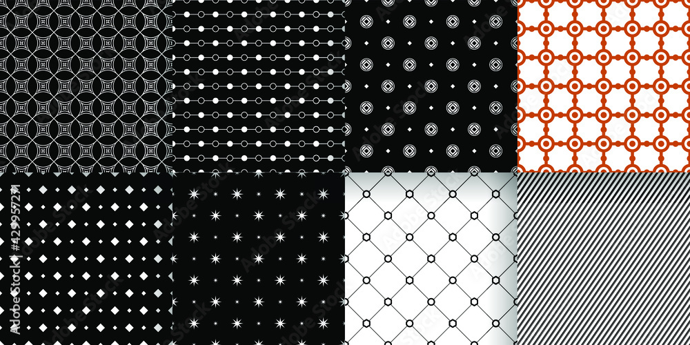 Poster set abstract seamless pattern black line doodle geometric figures background vector