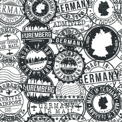 Nuremberg Germany Stamps Background. City Stamp Vector Art. Postal Passport Travel. Design Set Pattern.