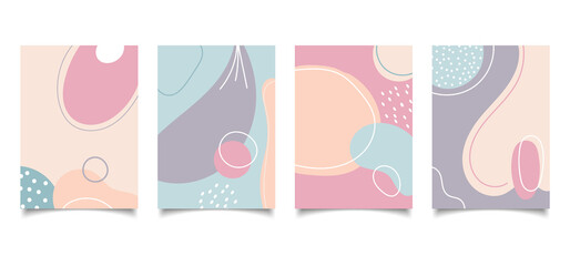 Set of abstract creative background hand drawn organic shape pastel color with lines in minimal trendy style