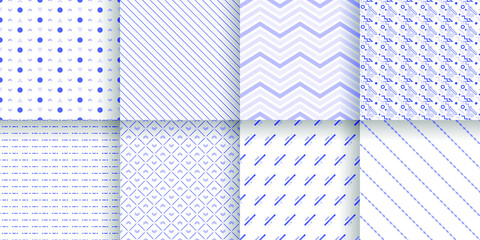 Set Abstract Seamless Pattern Black Line Doodle Geometric Figures Background Vector