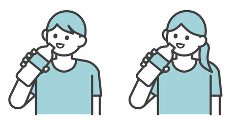 水分補給をする男女のイラスト素材