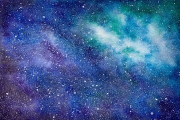 Fototapeta premium Abstract watercolor texture: open space with stars, cosmos nebula