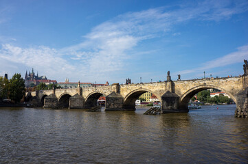 Fototapeta premium Scenic view on Prague old town and iconic Charles bridge, Czech Republic