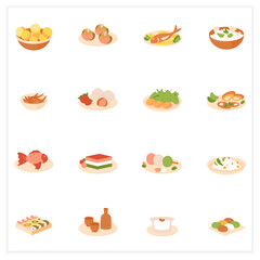 Japanese food flat icons. Spring delicates. Tradition meal. Isolated vector illustrations