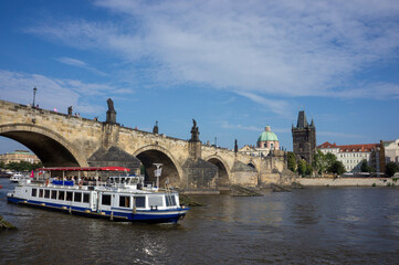 Fototapeta premium Scenic view on Prague old town and iconic Charles bridge, Czech Republic