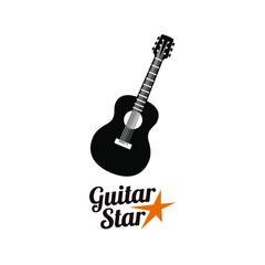 Acoustic guitar icon, music logo, isolated vector illustration.