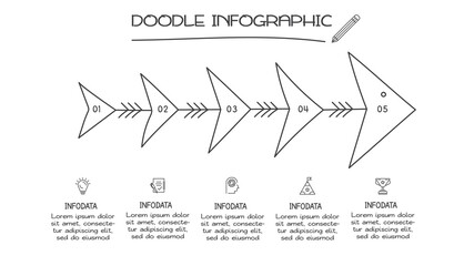 Doodle infographic elements with 5 options. Vector business template for presentation