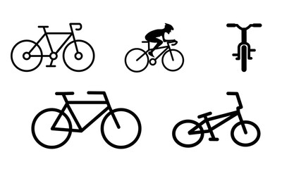 5 Cycle, bike and bicycle  icon symbols.  vectors with fully adjustable strokes.
