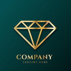 3d luxury golden diamond logo vector illustration. Jewerly logo template with gold texture for value and wealthy. Gold brilliant illustration with shadow for business. Gemstone, emerald and sapphire