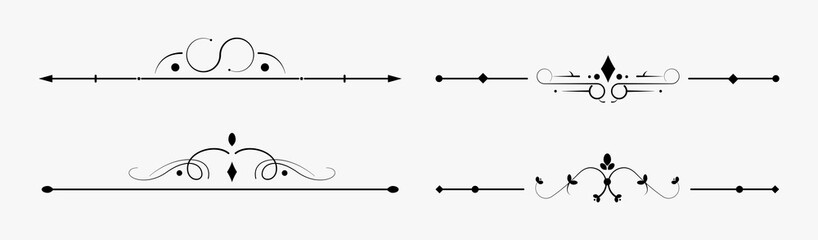 Page dividers vector set. Floral dividers elements collection decoration pack. Vintage ornamets classic lines for frames and borders. Vector caligraphy lines set