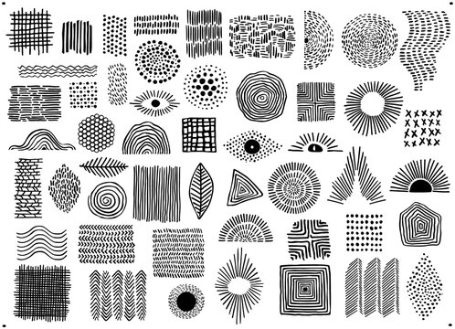 abstract black color geometric dot  line and curves art shapes and forms, spotted doodles set, isolated vector illustration graphics