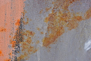 The metal surface painted with multicolored colors speckles and stripes is sloppy