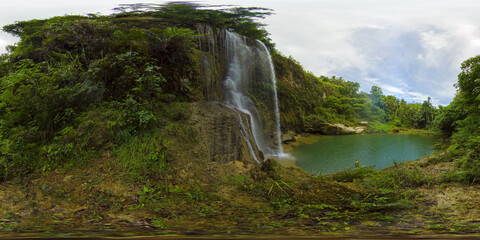 Kilab Kilab Falls in the tropical jungle, Bohol, Philippines. Waterfall in the tropical forest. 360 panorama VR.