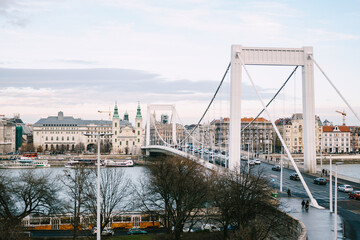 Panorama of the Elizabeth bridge over the Danube in Budapest