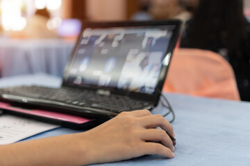 Blurred of New normal life Asian teacher teachinng online meeting via video conference when Covid-19 Coronavirus outbreak pandemic. Education Social distancing learning webinar seminar with student