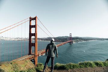 golden gate bridge city person standing