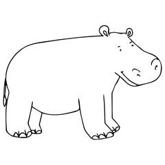 Vector illustration with a hippo in doodle style. a hippopotamus that you can paint.
