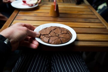 American chocolate chip cookies in a cafe on a plate.
