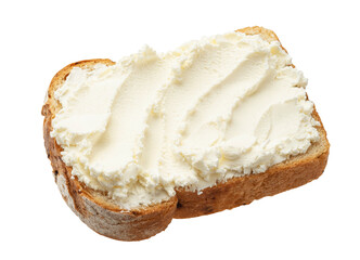 Bread with cream cheese isolated on white background