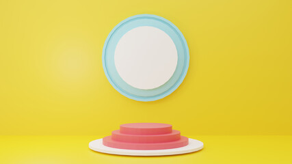 3D Render Podium and minimal in Yellow wall with Cylinder polygon, stand 3D product on podium modern platform 3d illustration