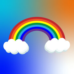 Rainbow with clouds and colorful background, illustracion of rainbows and colors