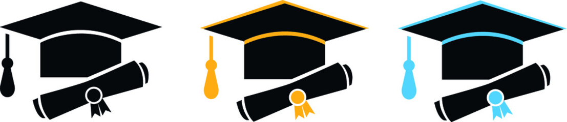 hat cap graduation set. Vector illustration. Class off 2021	
