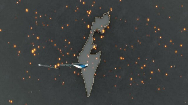 3D animation of the map of Israel  and flag