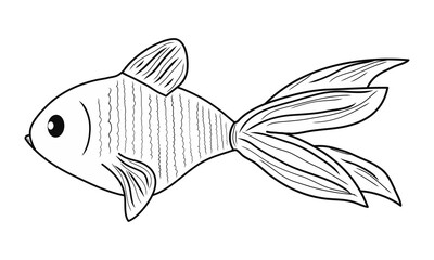 Golden fish icon. Creative illustration. Black liner sketch. Idea for decors, logo, patterns, papers, covers, gifts, seasonal holidays, natural fish themes. Isolated vector art.