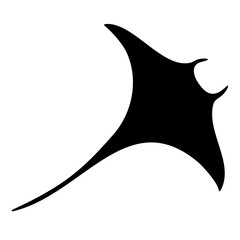 Isolated black silhouette of Stingray. Side view. Marine animal. White background. Vector clipart illustration.