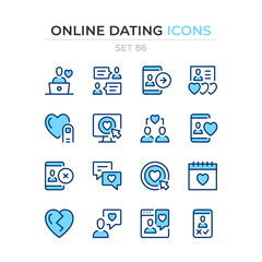 Online dating icons. Vector line icons set. Premium quality. Simple thin line design. Modern outline symbols collection, pictograms.