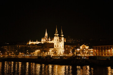Fototapeta na wymiar Panoramic view of Budapest at night in the light of artificial illumination