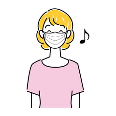 笑顔でマスクをしている爽やかな女性 イラスト シンプル ベクター