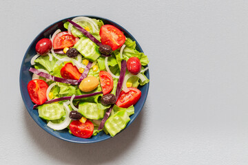 Mediterranean salad. It contains plenty of olive oil and vinegar water. It's a great salad for dieters. A widely consumed salad for a healthy diet.