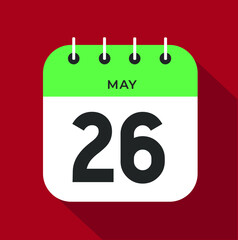 May day 26. Number twenty-six on a white paper with green color border on a red background vector.