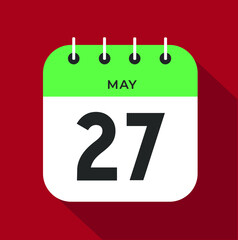 May day 27. Number seventeen on a white paper with green color border on a red background vector.