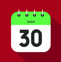 May day 30. Number thirty on a white paper with green color border on a red background vector.