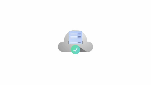 Cool minimalistic animated cloud storage concept icon with document sign and confirmed act. Backup concept icon. Shape animation. Vector animation.