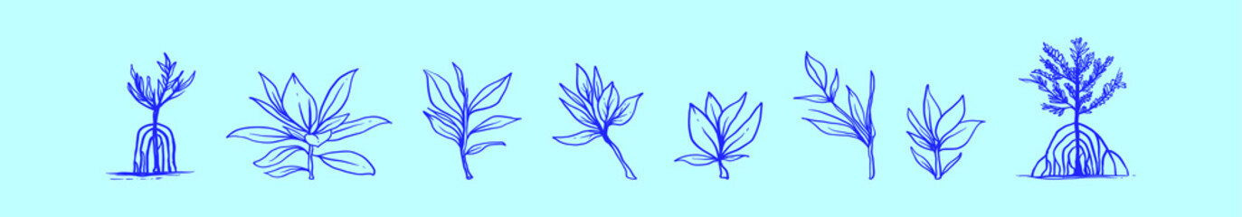 set of mangrove cartoon icon design template with various models. vector illustration isolated on blue background