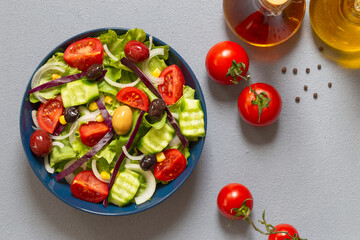 Mediterranean salad. It contains plenty of olive oil and vinegar water. It's a great salad for dieters. A widely consumed salad for a healthy diet.