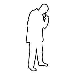 Man poking in nose use finger Male cleans nasal passages contour outline black color vector illustration flat style image