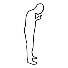 Man cleans teeth Male brushing Toothbrush hold in hand arm Taking care health Oral hygiene Healthy lifestyle concept Morning routine Dentalcare contour outline black color vector illustration flat 