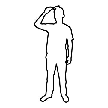 recommend clip art: Man is combing hair use hairbrush Front view contour outline black color vector illustration flat style image