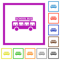 school bus with passengers side view flat framed icons