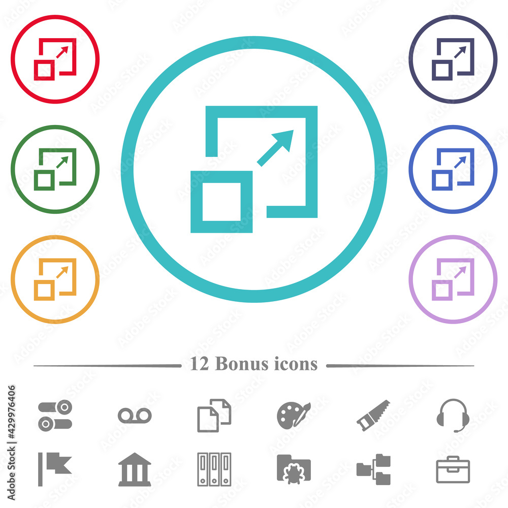 Poster enlarge window flat color icons in circle shape outlines