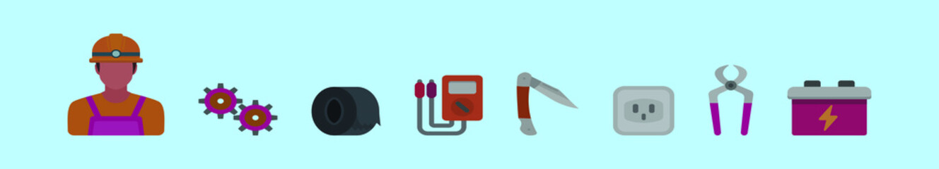 set of lineman cartoon icon design template with various models. vector illustration isolated on blue background