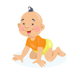 Cute little Asian baby. In cartoon style. Isolated on white background. Vector illustration