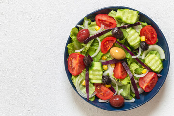 Mediterranean salad. It contains plenty of olive oil and vinegar water. It's a great salad for dieters. A widely consumed salad for a healthy diet.