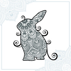 Rabbit Mandala. Vintage decorative elements. Oriental pattern, vector illustration.
