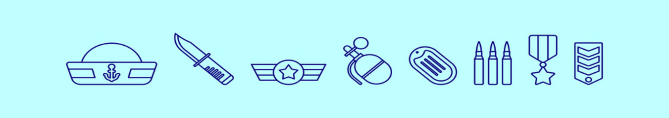 set of marine corps cartoon icon design template with various models. vector illustration isolated on blue background