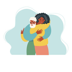 Young girl with his old father. daugher and father hug each other. Fathers day concept media. Vector flat design illustration. 

